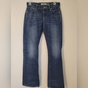 BKE Fulton Bootcut Jeans 27R Medium Wash Distressed Stretch Denim Buckle